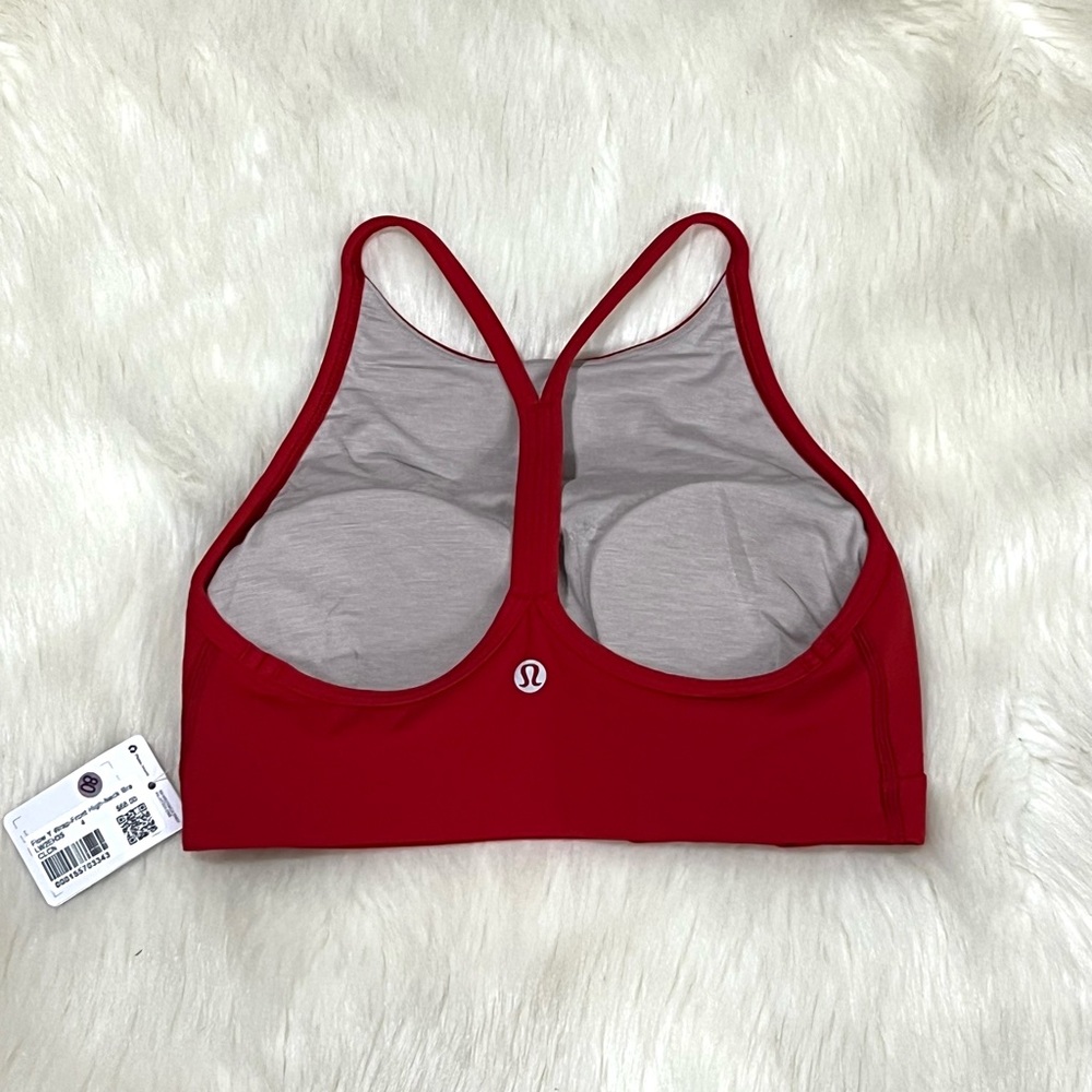 🆕Lululemon🍋Flow Y Wrap Front High Neck Bra In Color College Crimson Size 4 - Picture 2 of 6